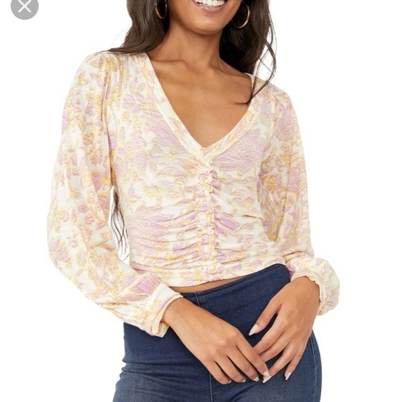 Free People Tops - Free People Cream and Pink Floral Ruched Blouse